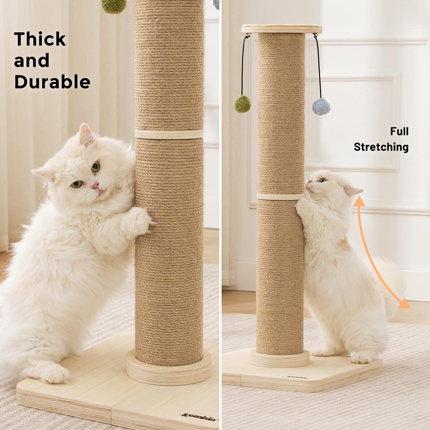 Thumbnail 5 de ZOMISIA 88cm Tall Cat Scratching Post with Sisal Rope & Dangling Balls