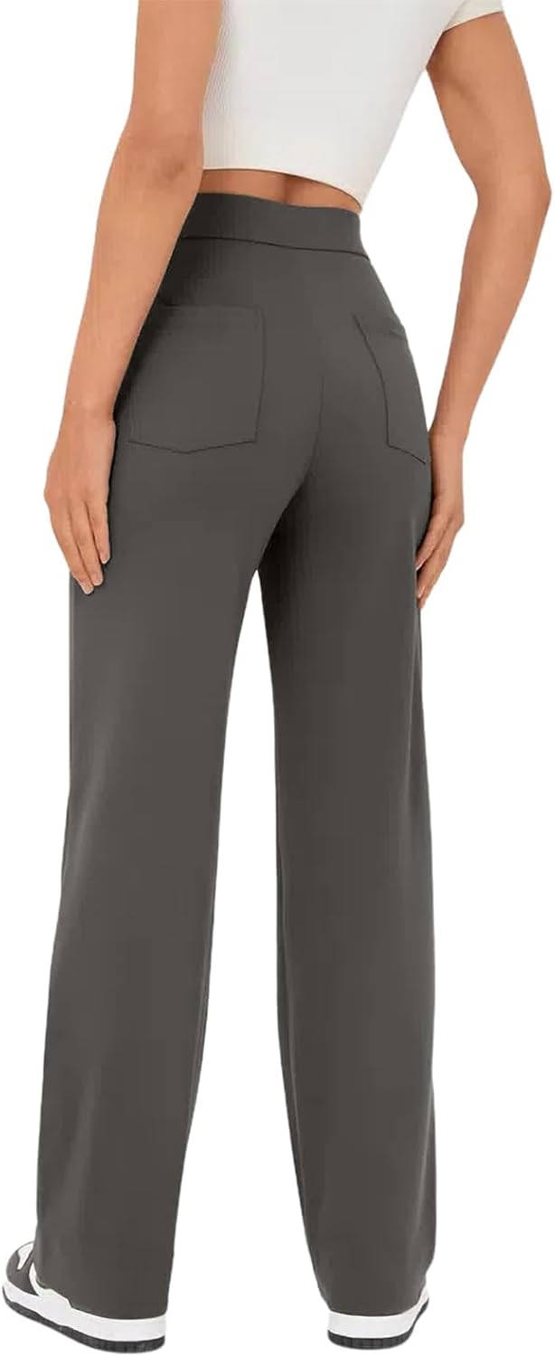 Thumbnail 1 de Glacspyg Yoga Pantalons femme taille haute de survêtement à bouton, coupe droite avec poches élastiques