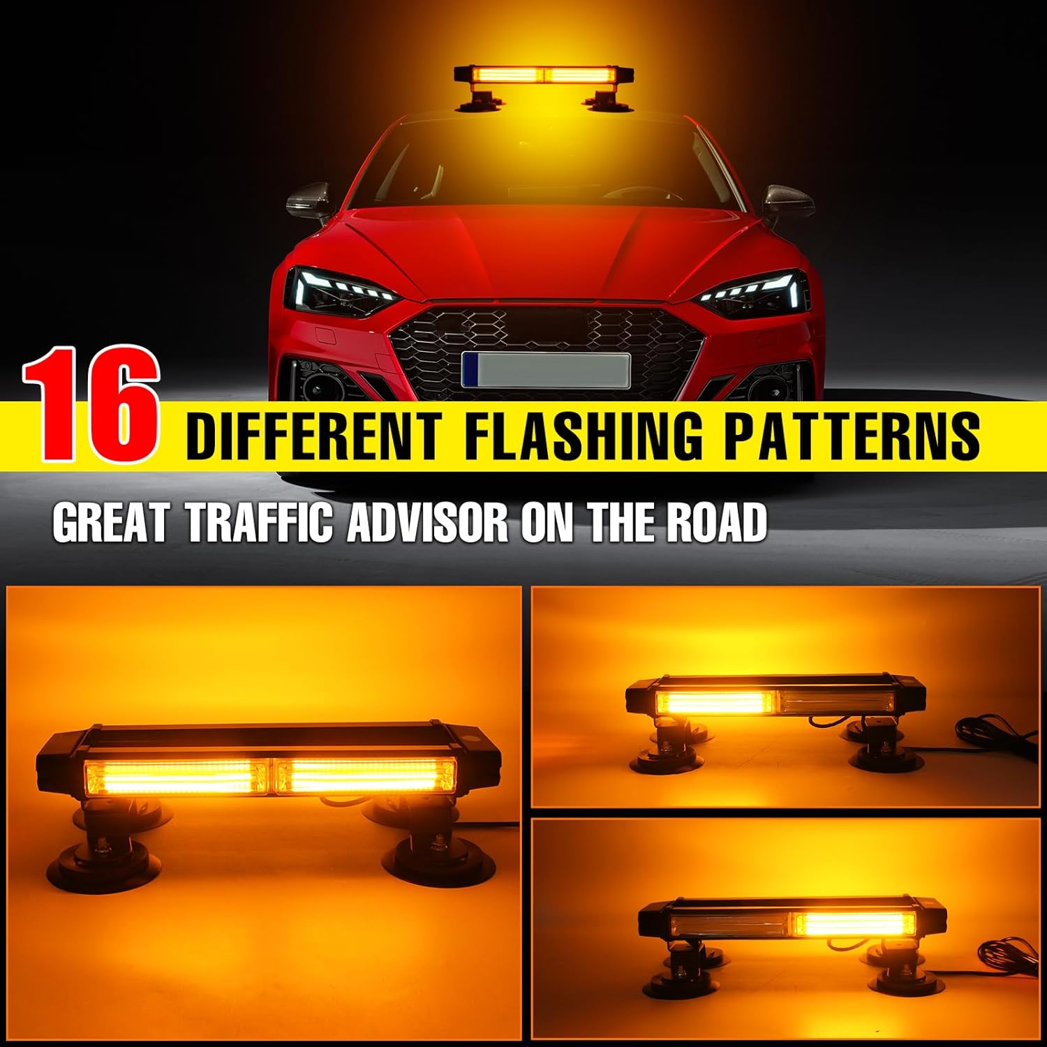 Detalle 2 de I LITTON Amber Flashing Beacon Strobe Light Bar with 16 Modes and Magnetic Base