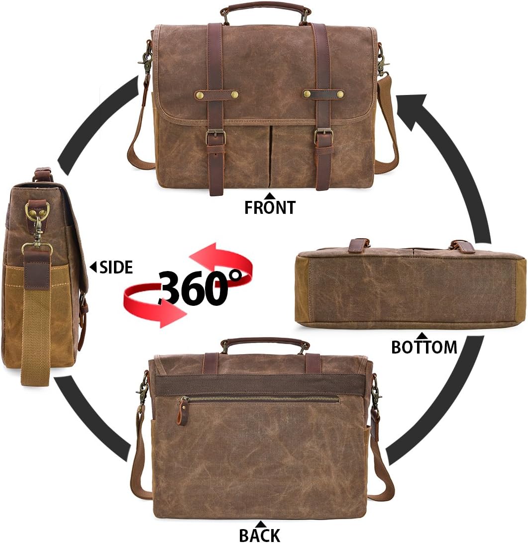 Thumbnail 4 de NEWHEY men’s 15.6-inch canvas leather waterproof laptop messenger bag