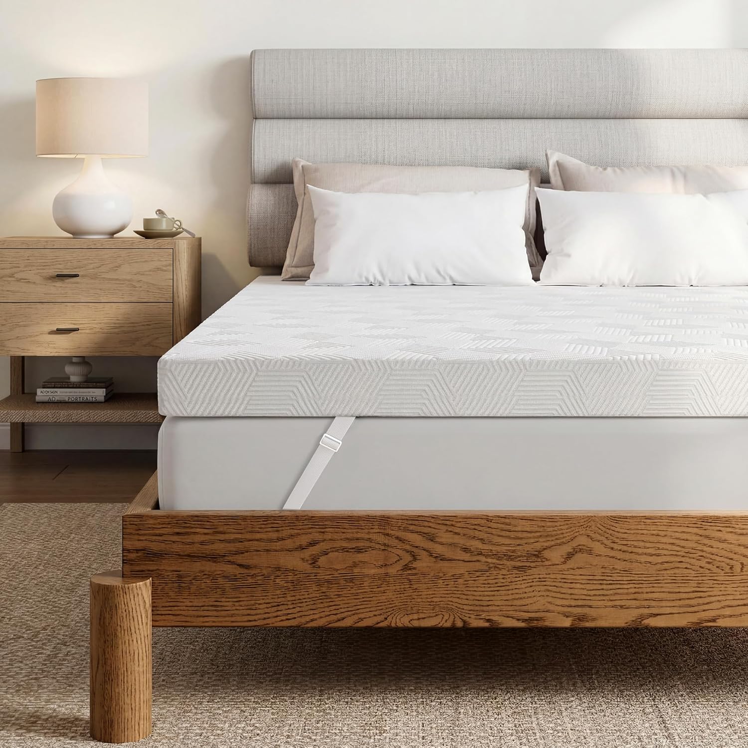 Detalle de Autsel Surmatelas 160x190 cm en mousse à mémoire de forme et gel refroidissant – épaisseur 7,5 cm