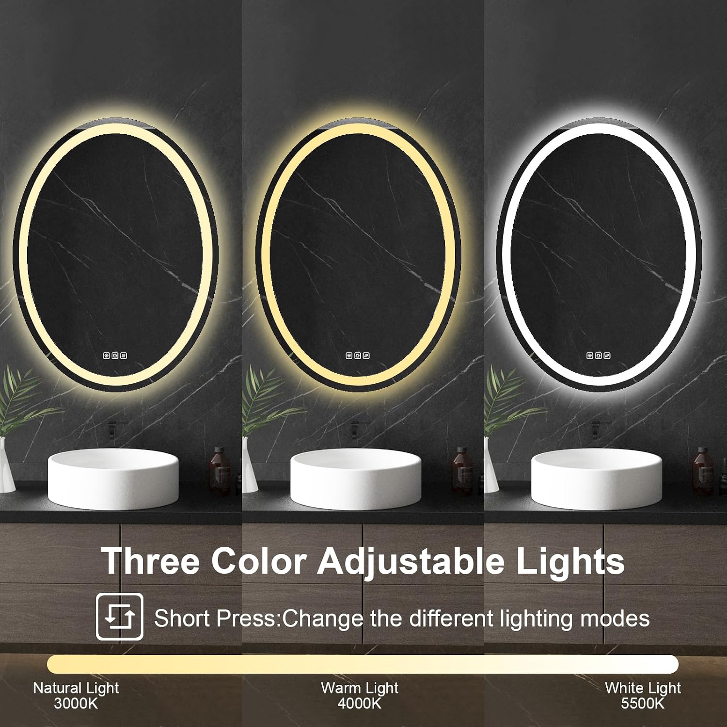 Detalle de furduzz Oval LED Bathroom Mirror, 500 x 700 mm, Dimmable with 3 Light Colours