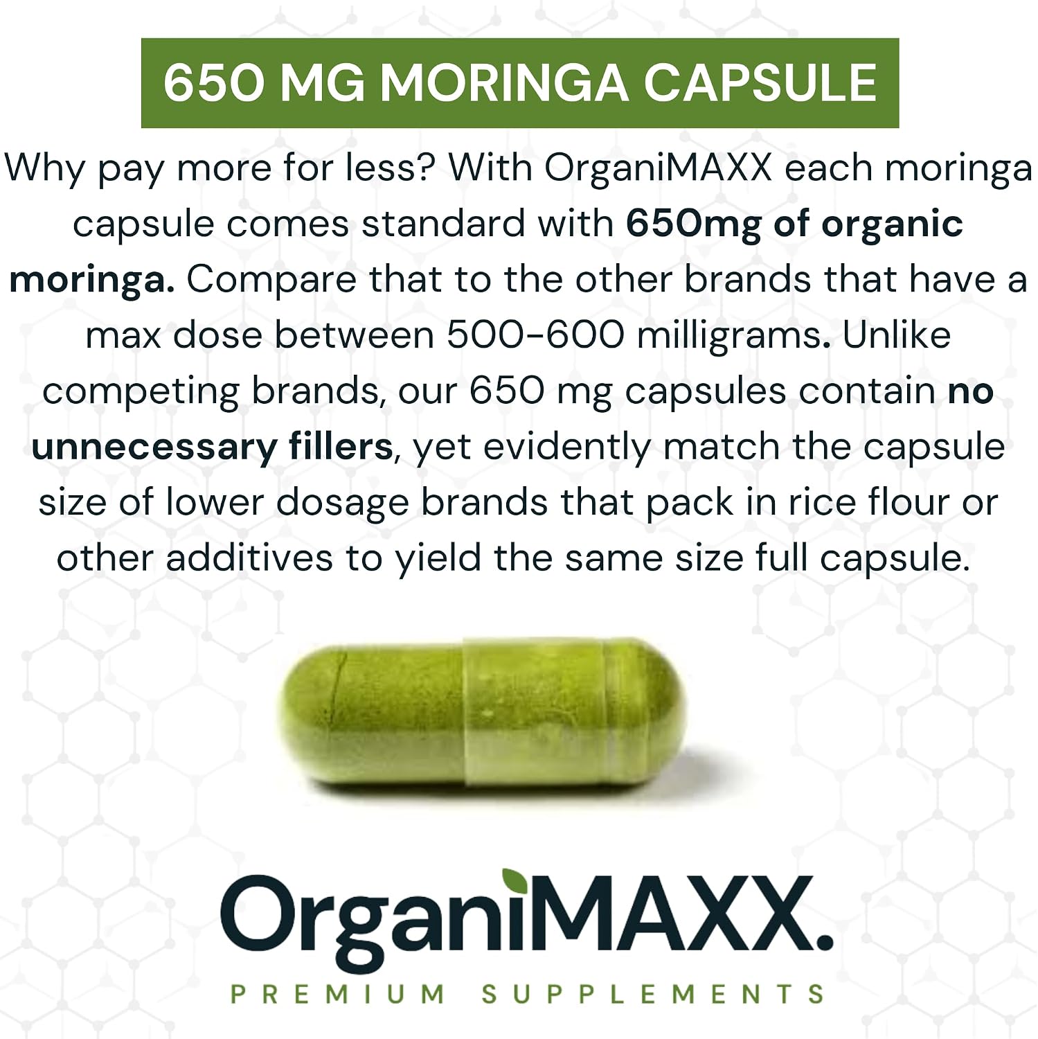 Thumbnail 2 de OrganiMAXX 1,300 mg Organic Moringa Capsules, 120 Count, Vegan
