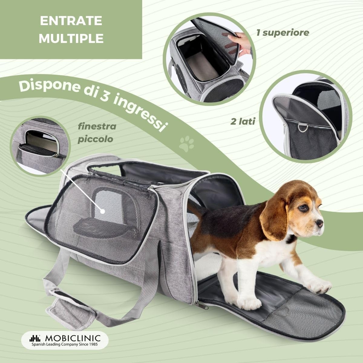 Detalle 2 de Mobiclinic® pets Bronco: Trasportino pieghevole per cani e gatti, ventilato e multi-accesso (48x25x30 cm)