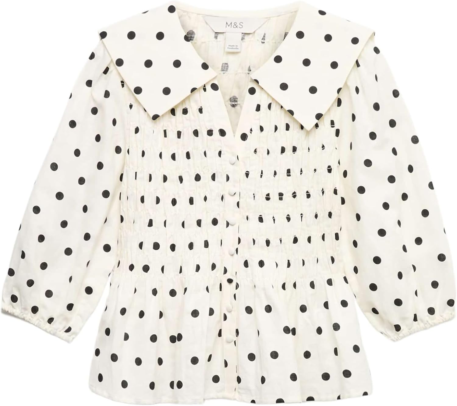 Detalle 2 de Marks & Spencer linnenrijke damesblouse met plooien, peplumzoom en korte mouwen