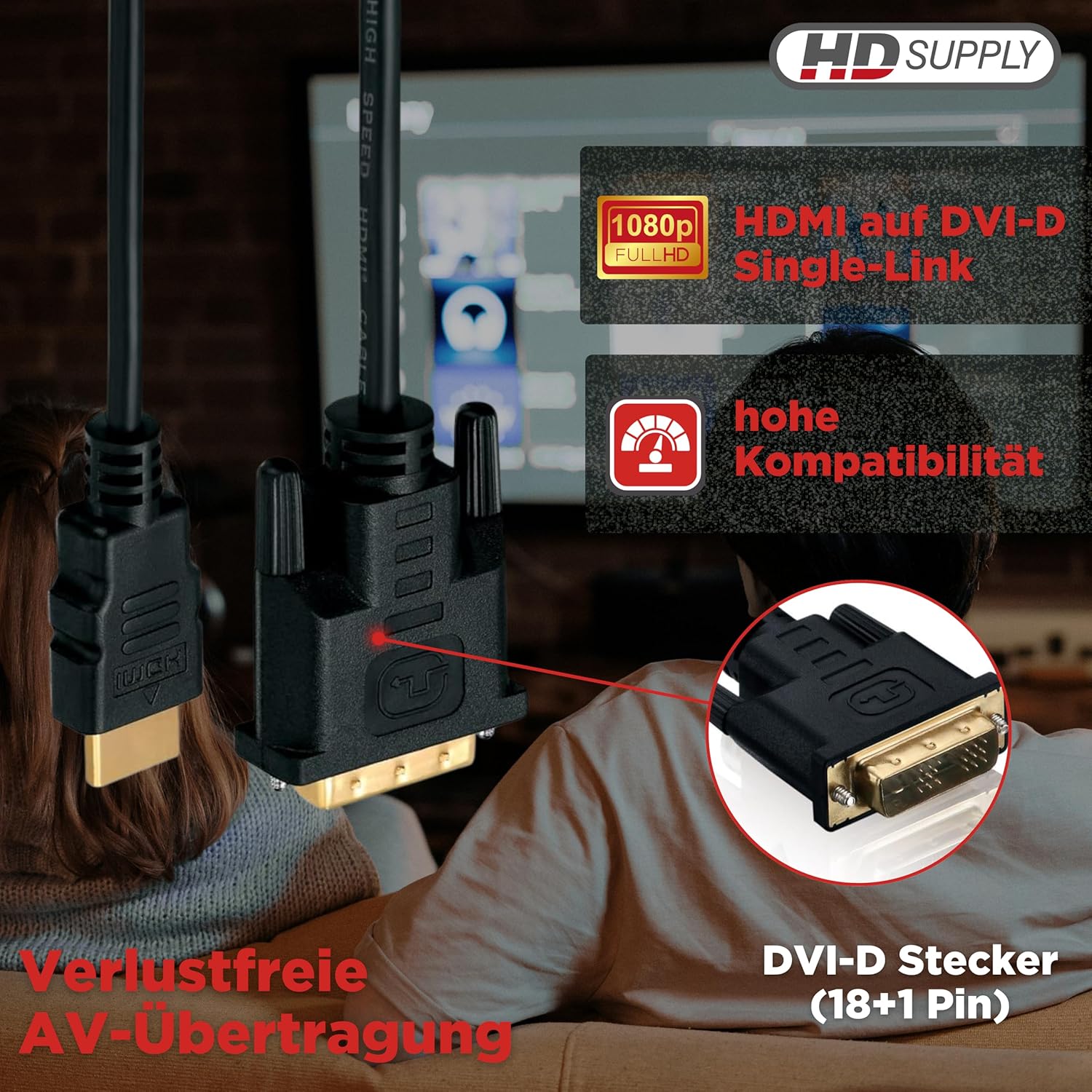 Thumbnail 1 de HDSupply Standard Speed HDMI/DVI Kabel 10,0 m (HDMI-A auf Single-Link DVI-D 18+1), doppelt geschirmt, vergoldet