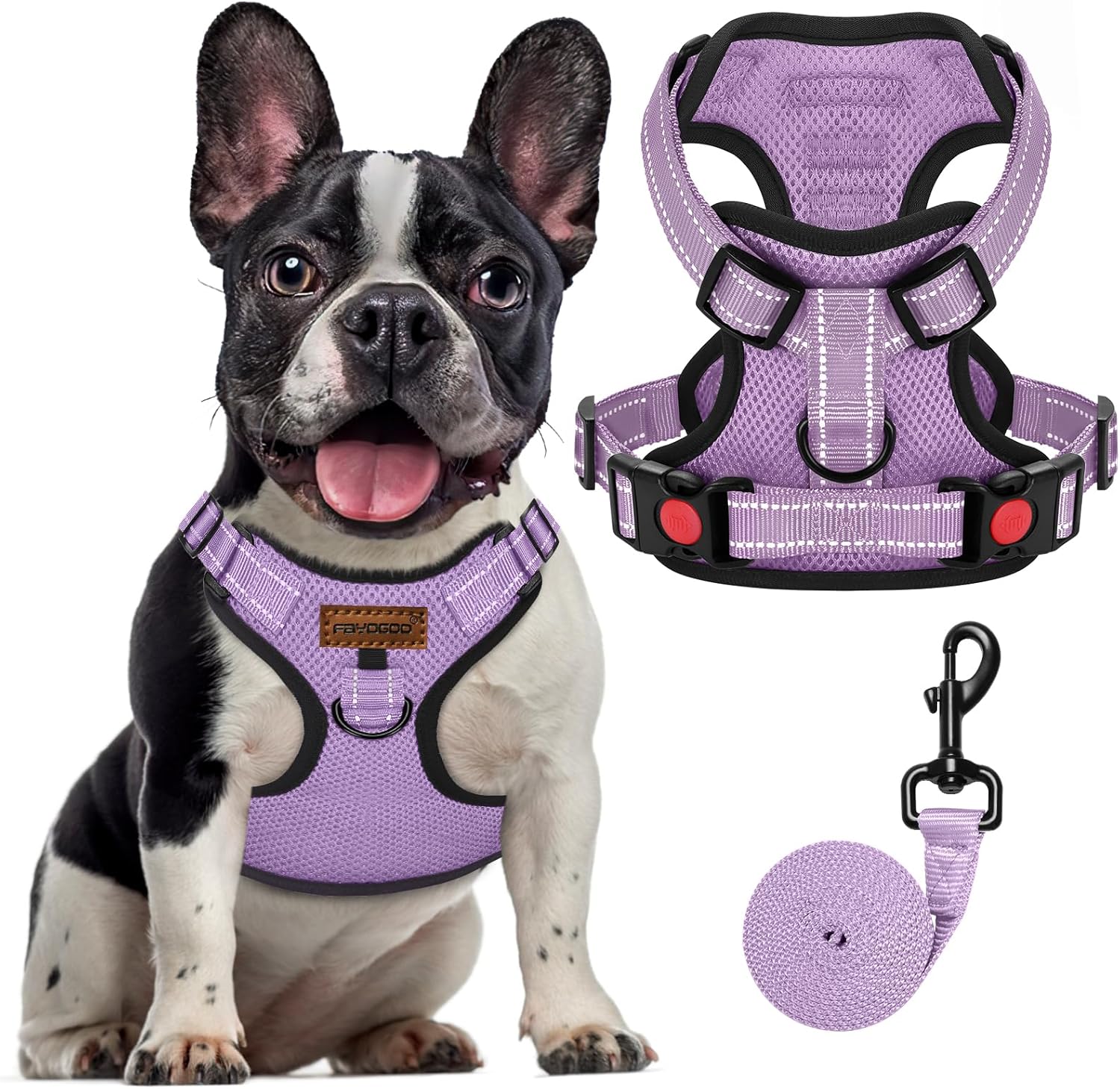FAYOGOO Front Clip Adjustable Reflective Dog Harness & Lead Set – UK Suitable for Small to XL Dogs