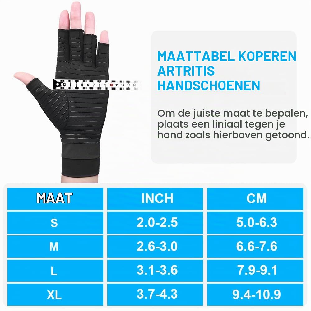 Detalle de ACWOO XL koperen compressiehandschoenen, vingerloos en elastisch