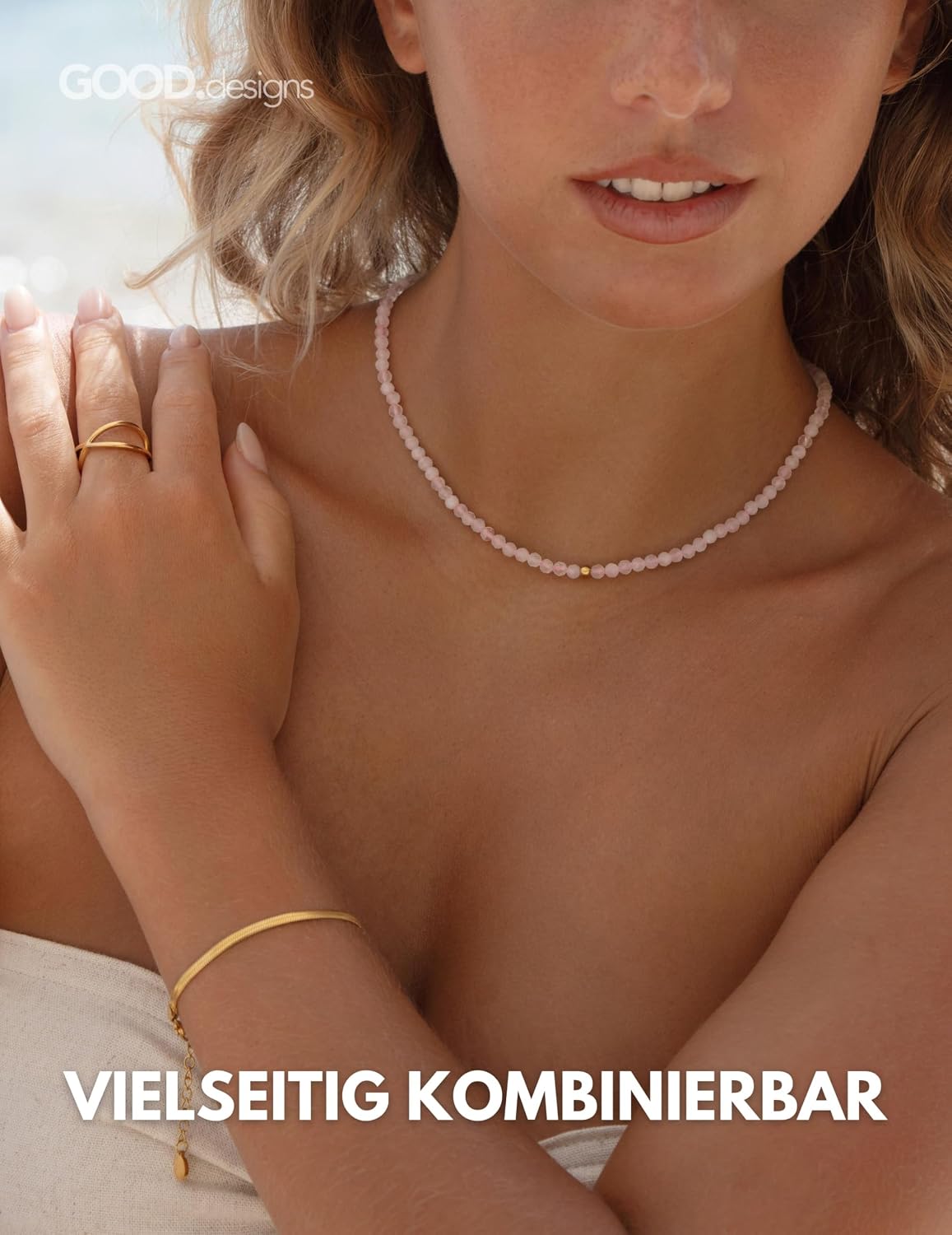 Thumbnail 2 de GD GOOD.designs Perlenkette für Damen aus echten facettierten Natursteinen (4 mm) mit 18K vergoldetem Verschluss, verstellbar 40–45 cm