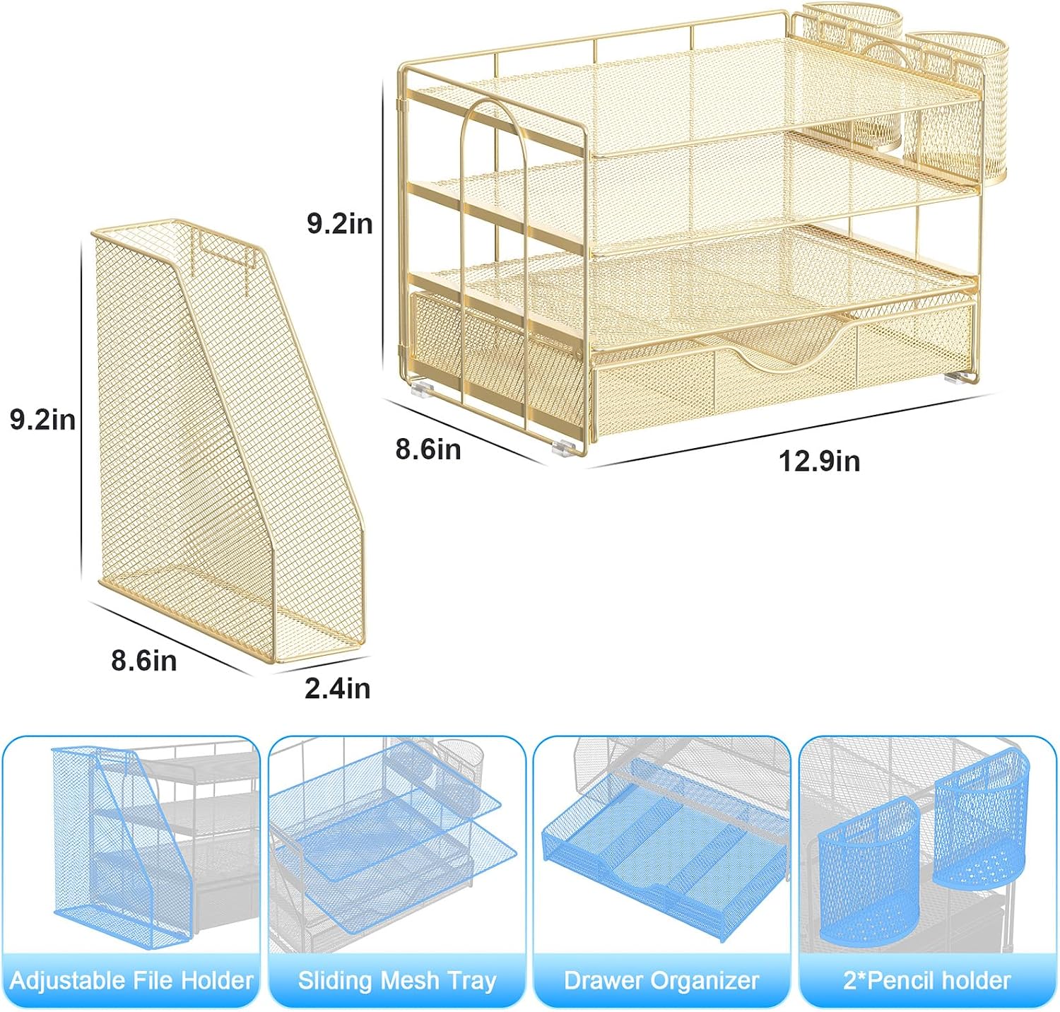 Detalle 1 de gianotter 4T-2 Desk Organizer, 4-Tier Metal Paper Organizer with Drawer, Gold