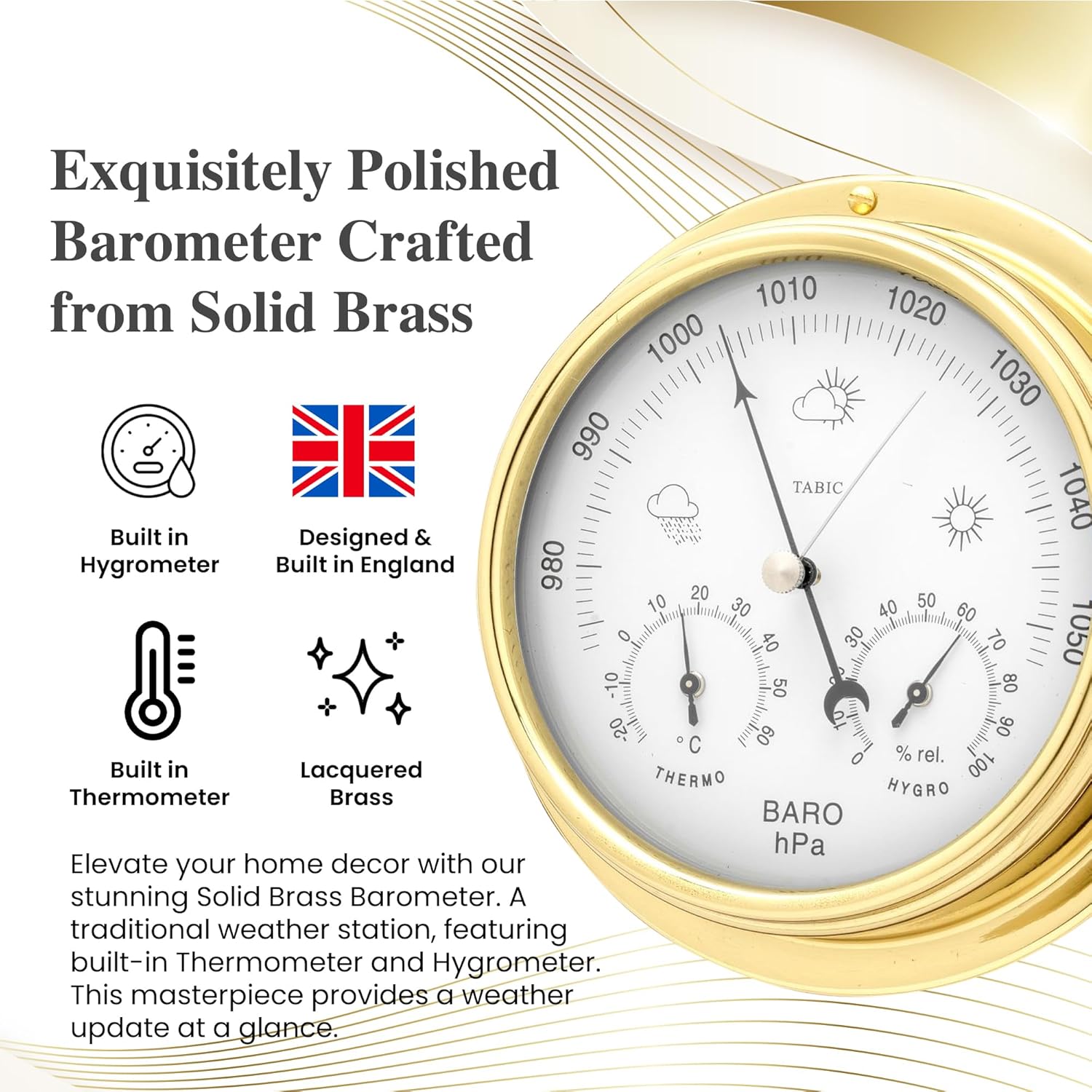 Thumbnail 2 de Tabic Handcrafted Brass Barometer with Built-In Hygrometer, Thermometer and Nautical Clock