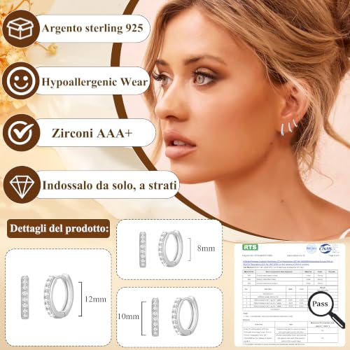 Detalle 2 de Rajputana 3 Paia Orecchini Donna Argento – Cerchi Piccoli Ipoallergenici (Set da 3 Paia)