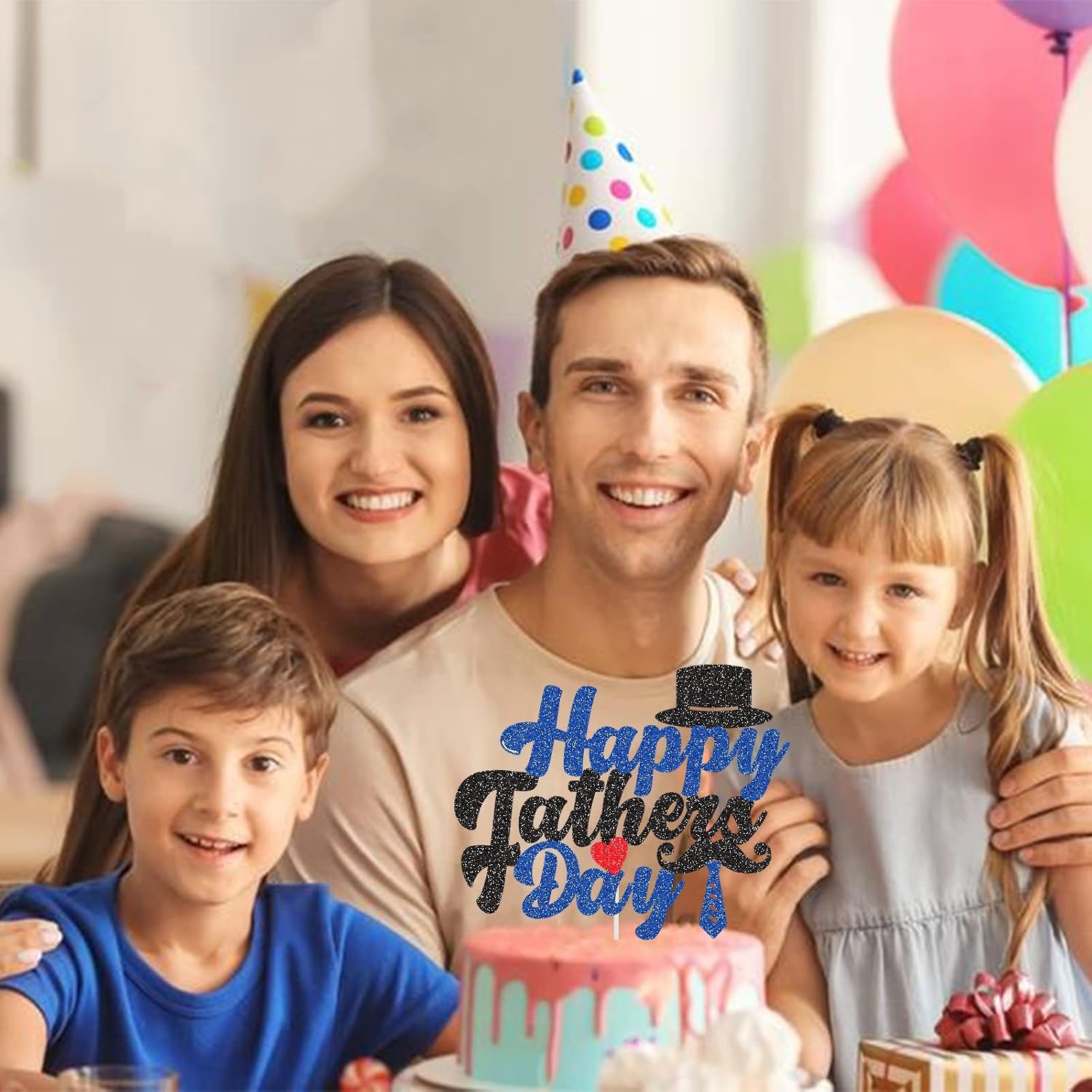 Detalle 2 de G-LOVELY'S Happy Father's Day Cake Topper – Glitter Blue/Black with Tie Design