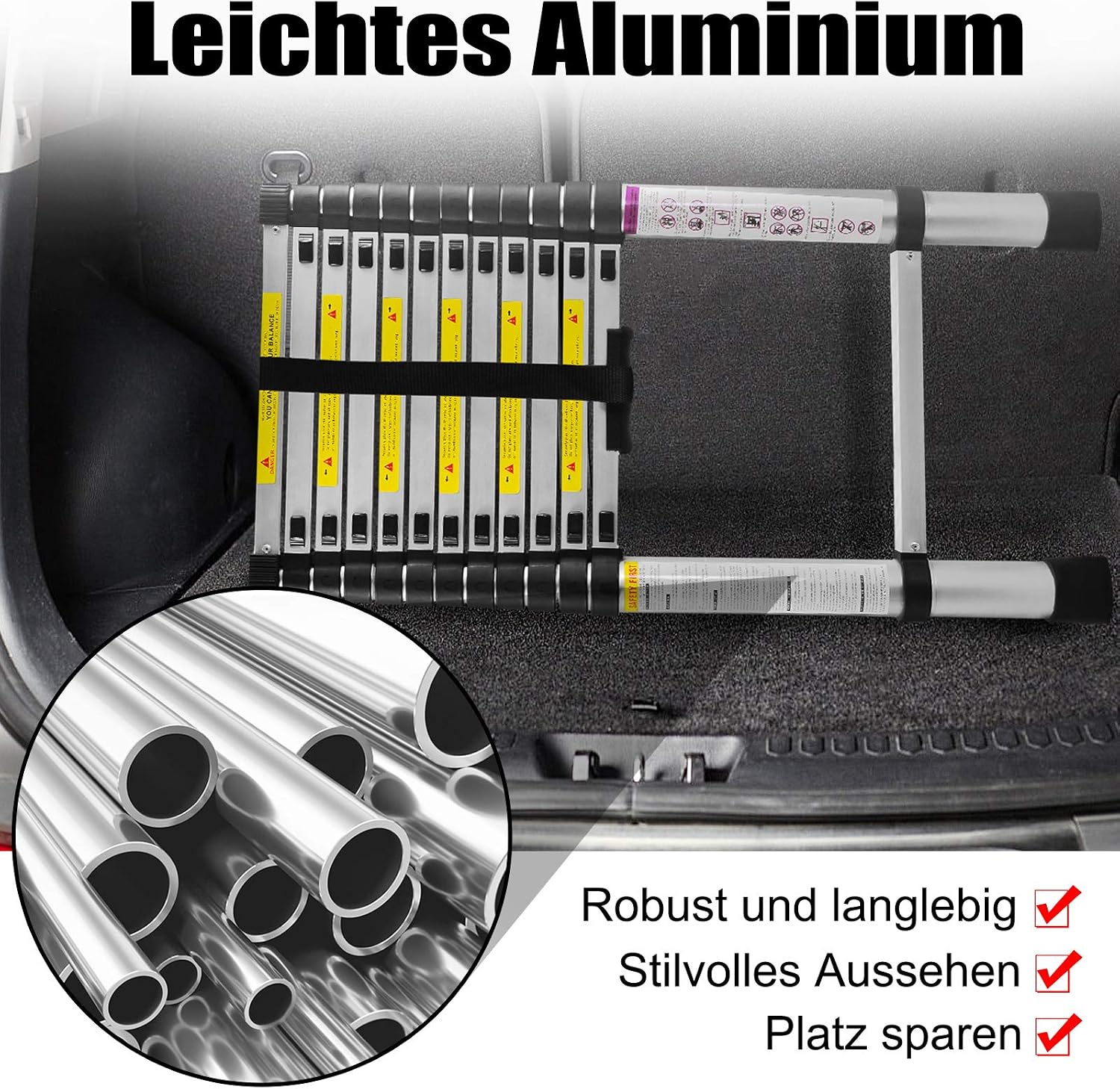 Detalle 1 de LZQ 3.2 m Aluminium Telescopic Ladder, 11 Steps, 150 kg Capacity