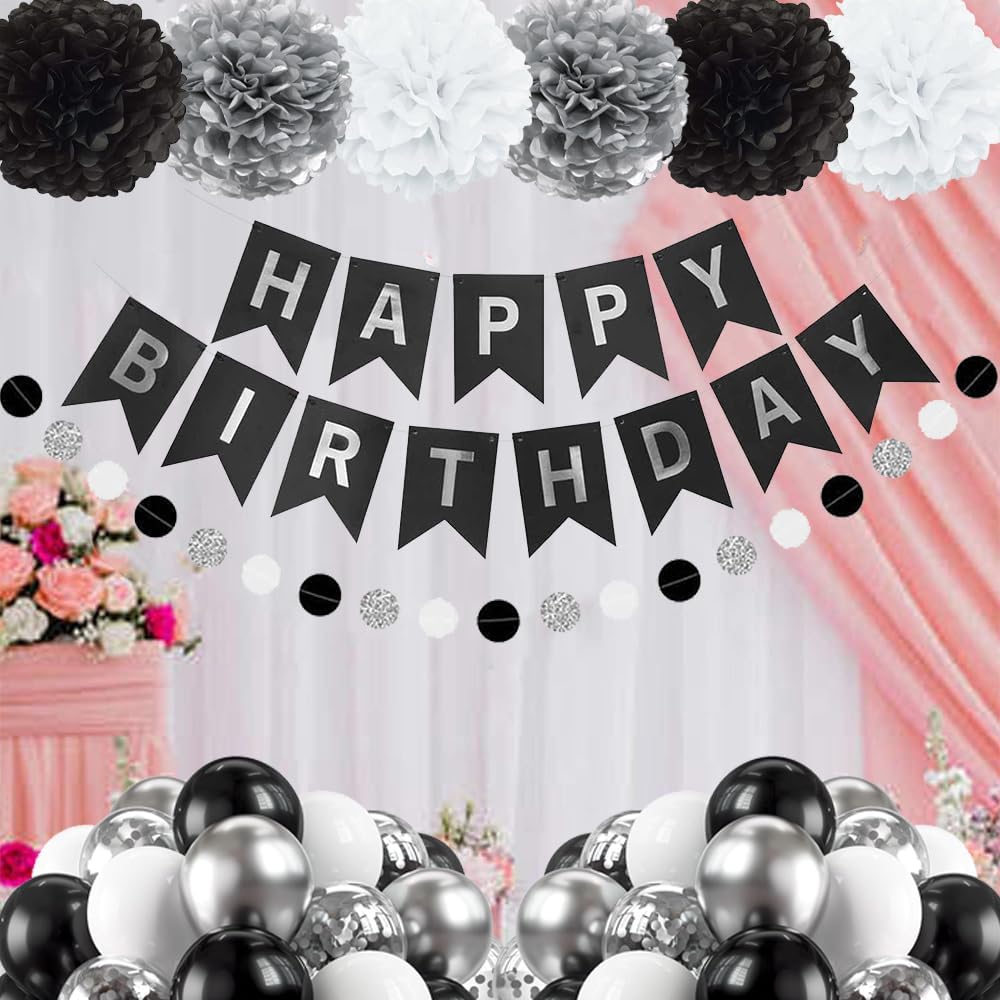 Thumbnail 6 de Geburtstag Deko Set Happy Birthday Schwarz Silber