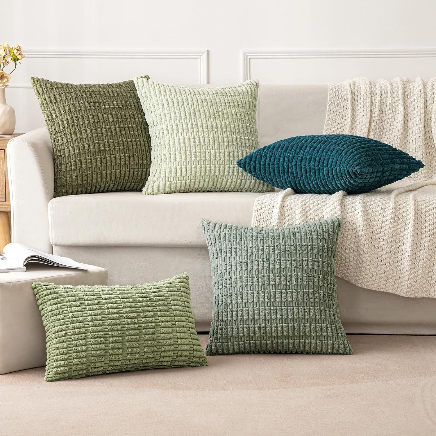 Thumbnail 5 de MIULEE Pack of 2 Corduroy Cushion Covers 45 x 45 cm (Greyish Green)
