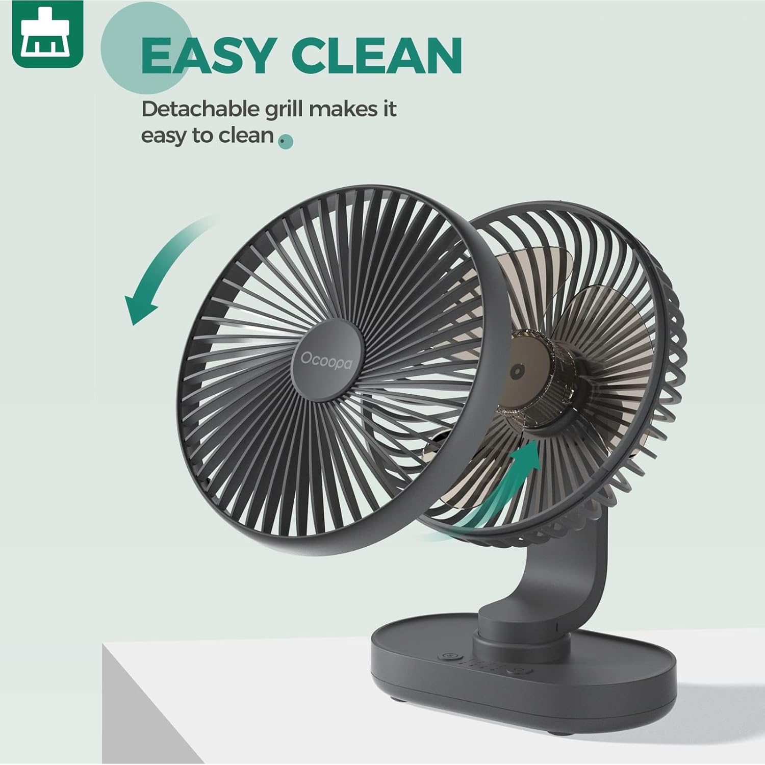 Detalle 2 de OCOOPA Ventilatore da Tavolo USB Silenzioso con Oscillazione e Batteria 4000 mAh