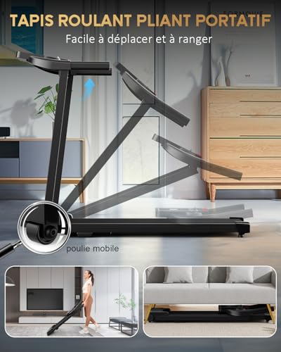 Detalle de Tapis de Course Marche Pliable Zeporix – Modèle électrique silencieux 2.0 CV, 1–10 km/h, 100 kg – Compact pour maison et bureau