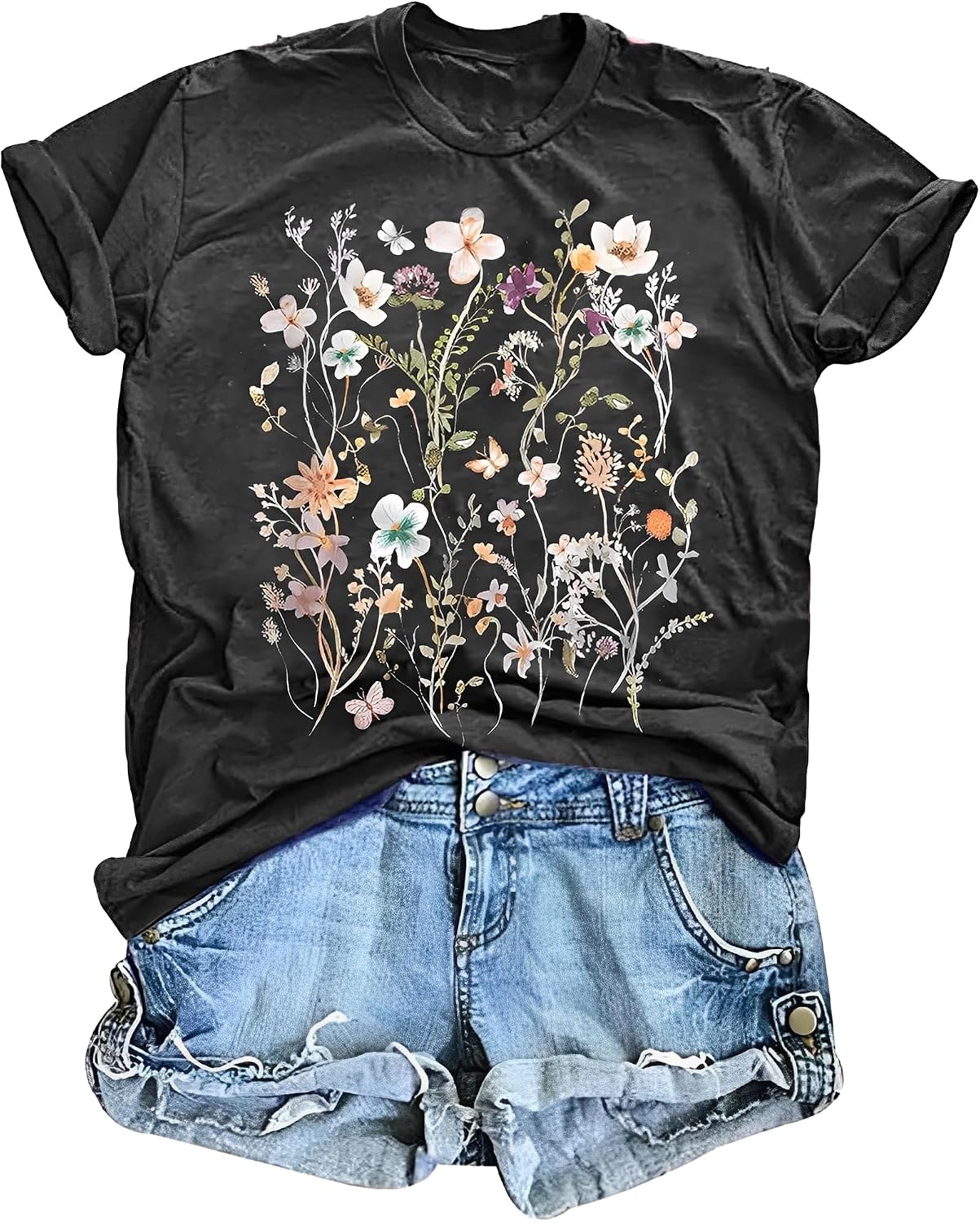 Detalle de Cuptacc Damen T-Shirt Sommer Basic mit Rundhals, kurzarm – einfarbig & bequem