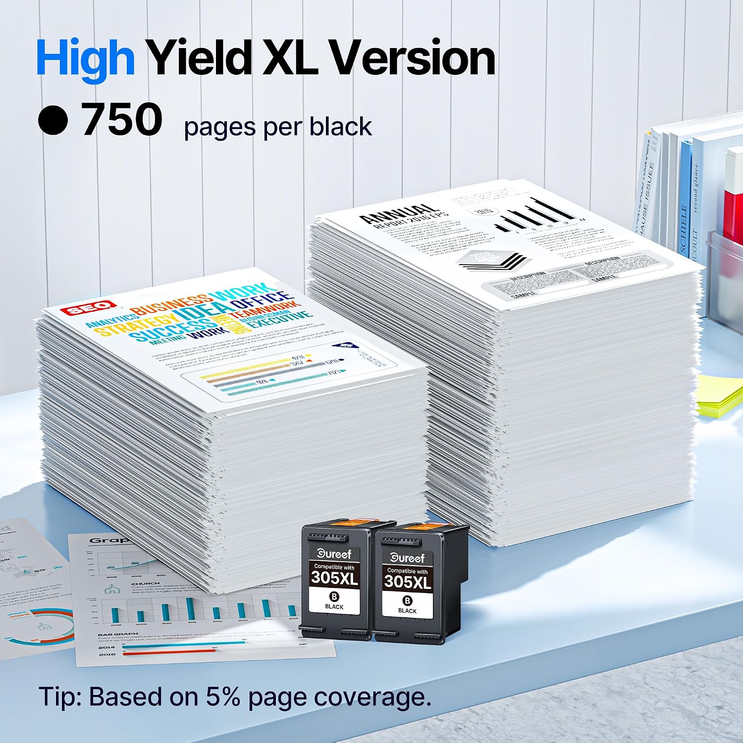 Detalle 2 de Gureef 305XL Black Ink Cartridges (2 Pack) for HP 305 Series – High Yield Replacement