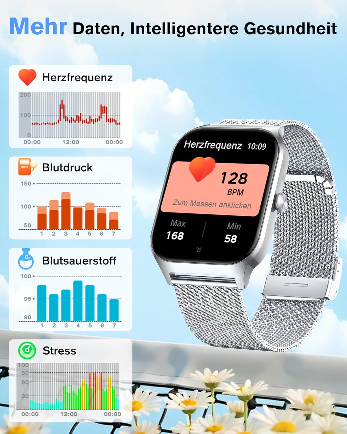Thumbnail 4 de KALINCO Smartwatch Herren/Damen – Blutdruck, KI-Fitness & Weltuhr, 100+ Sportmodi