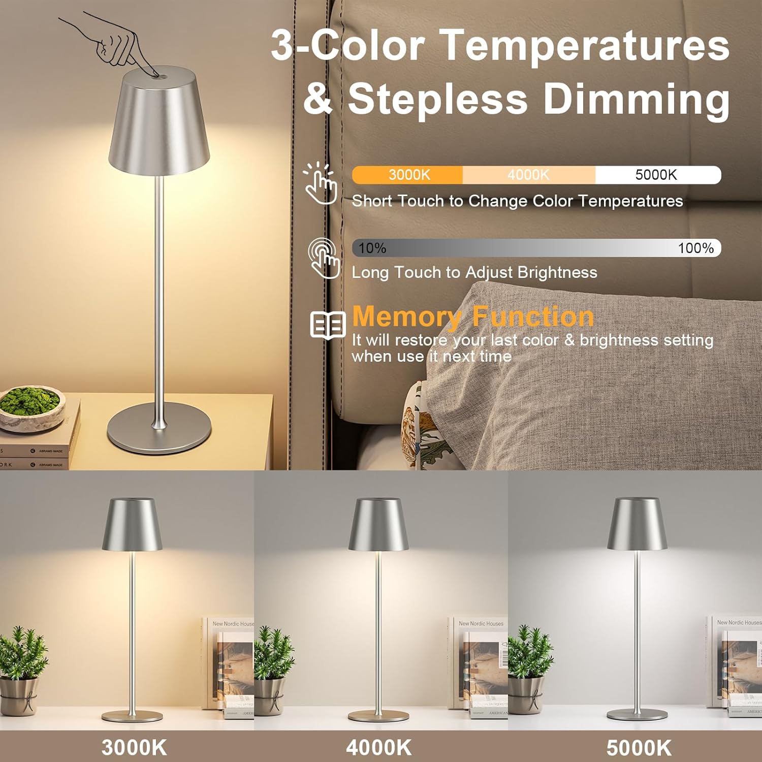 Thumbnail 1 de PreeOtti Tischlampe Kabellos – USB-C Akku-LED mit Touch, 3 Farbtemperaturen, stufenlos dimmbar
