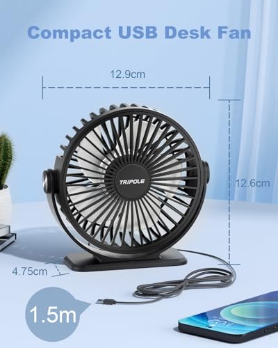 Thumbnail 5 de TriPole USB Desk Fan: 3-Speed Portable, Ultra-Quiet with 360° Rotation