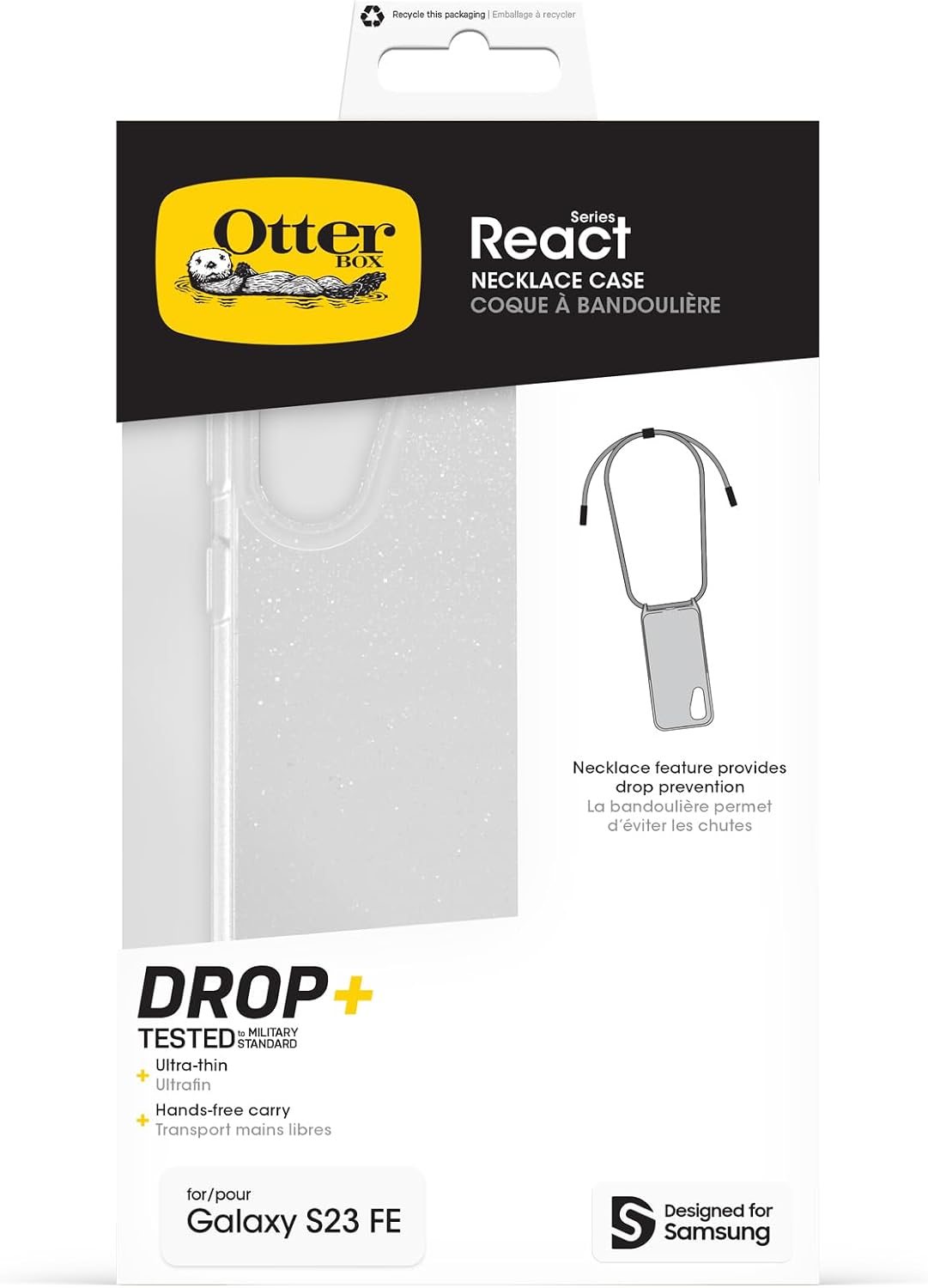 Detalle 2 de OtterBox React Necklace Case for Samsung Galaxy S23 FE (Stardust - Clear) with adjustable detachable strap