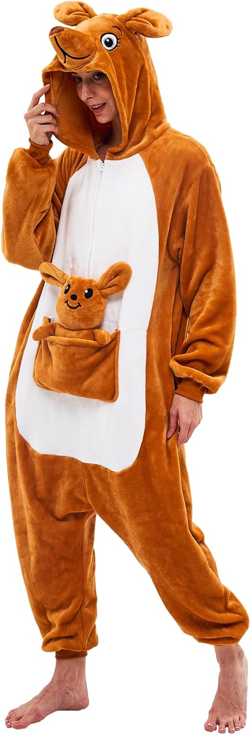 Detalle 2 de NEWCOSPLAY Unisex Adult Animal Onesie Pajamas with Flannel, 3D Hood and Pockets