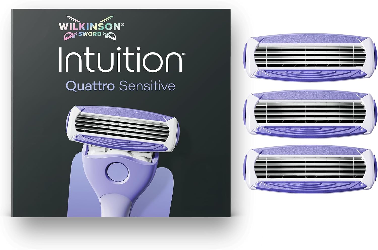 Detalle de Wilkinson Sword Intuition Quattro per pelli sensibili — rasoi donna con 3 ricariche