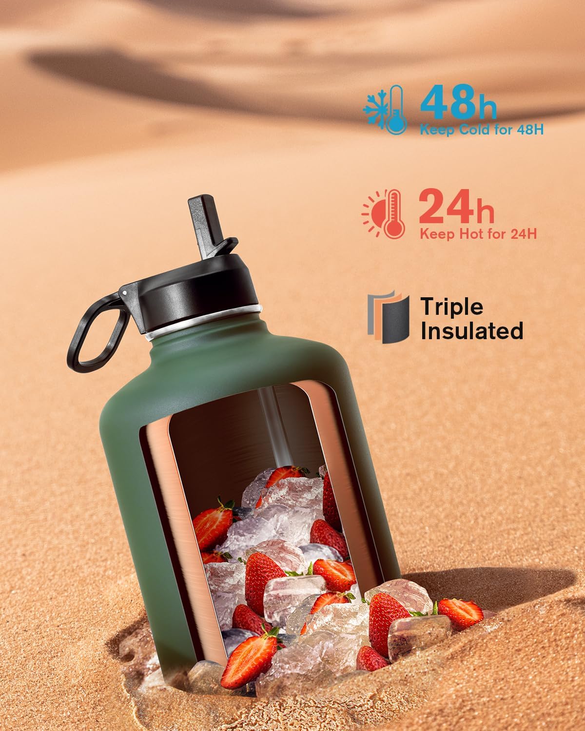 Detalle 2 de Coolflask Long-lasting Insulated Water Bottle, 128 oz Triple-Wall Jug