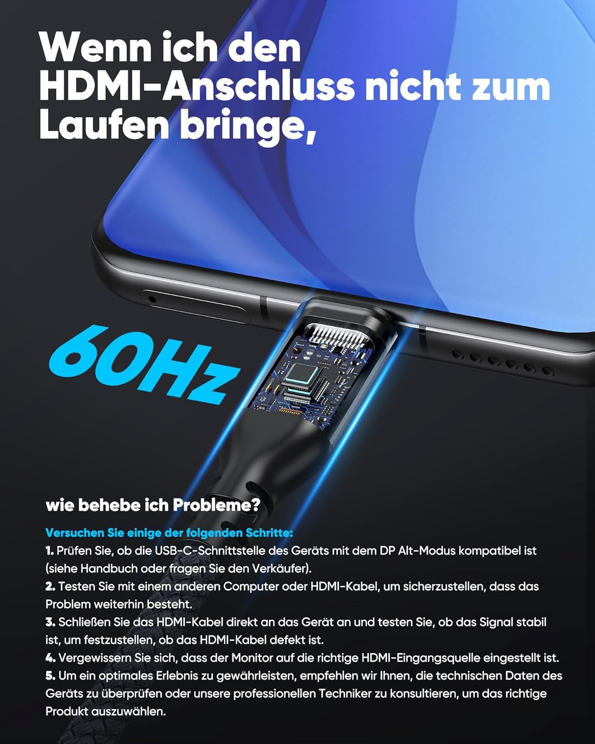 Detalle de Highwings USB‑C auf HDMI Kabel (4K@30Hz, 4,5 m) für MacBook, iPad Pro/Air, Surface & mehr