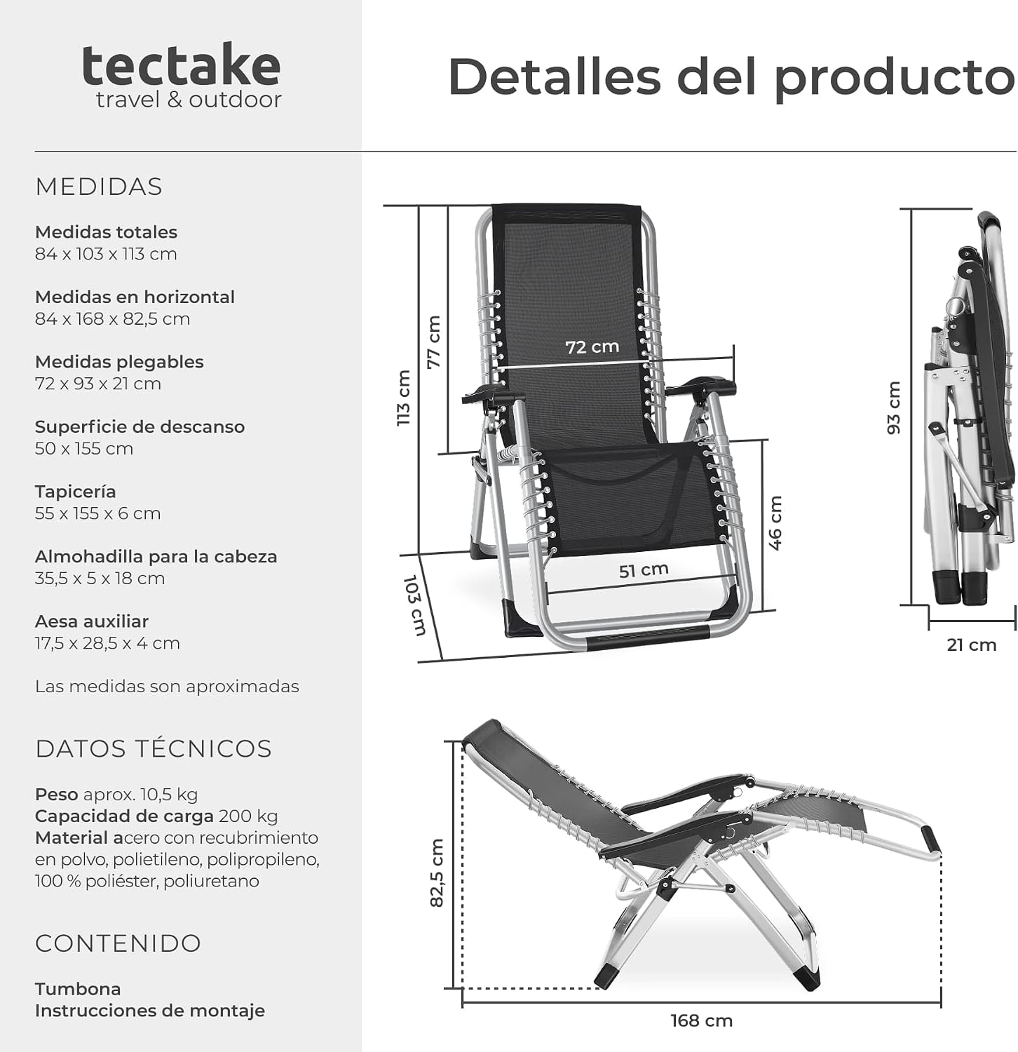 Detalle de tectake Silla Tumbona Plegable para Playa 1 unidad