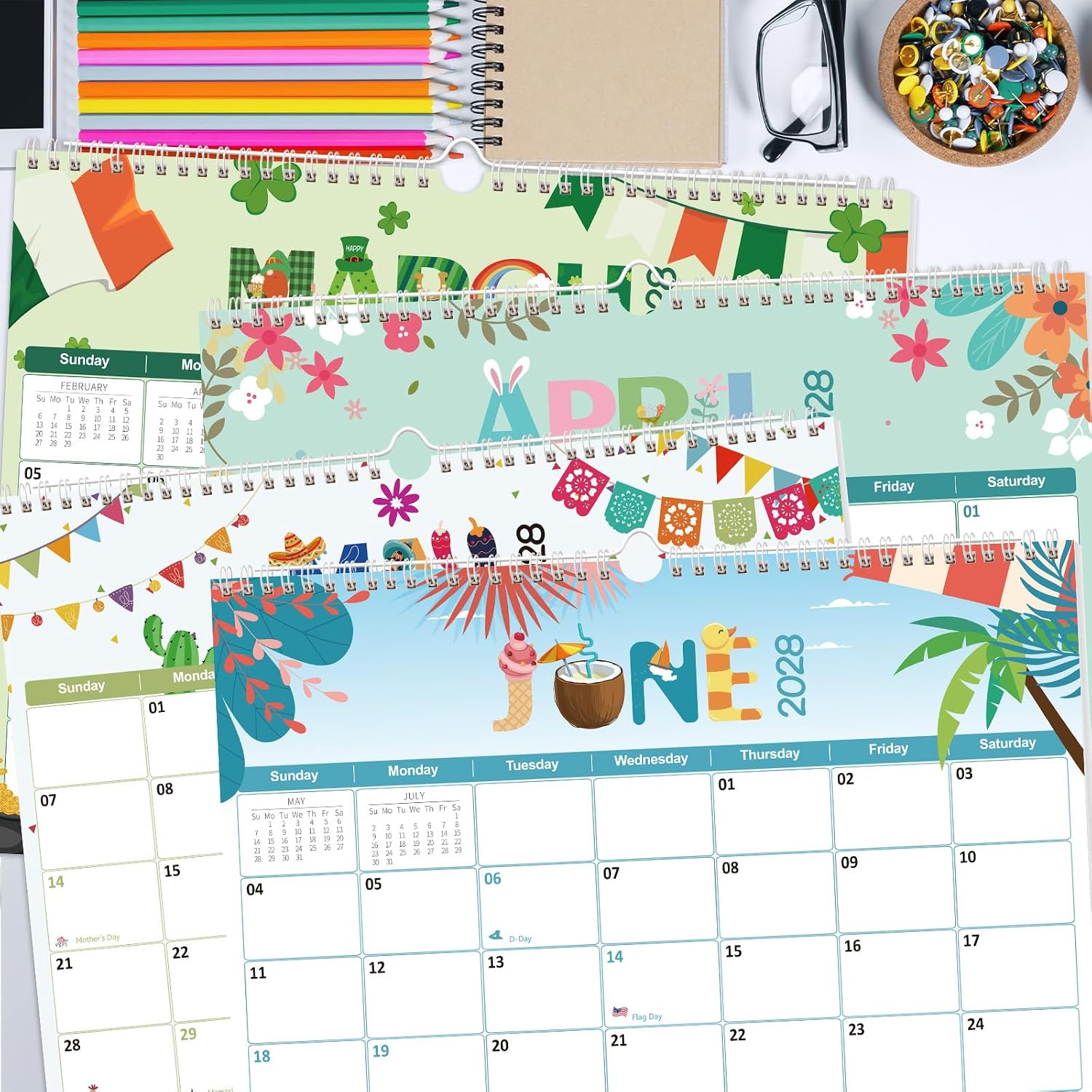 Thumbnail 6 de GuassLee F Festival cartoon B Wall Calendar, 21-Month October 2026–June 2028, 14" x 11