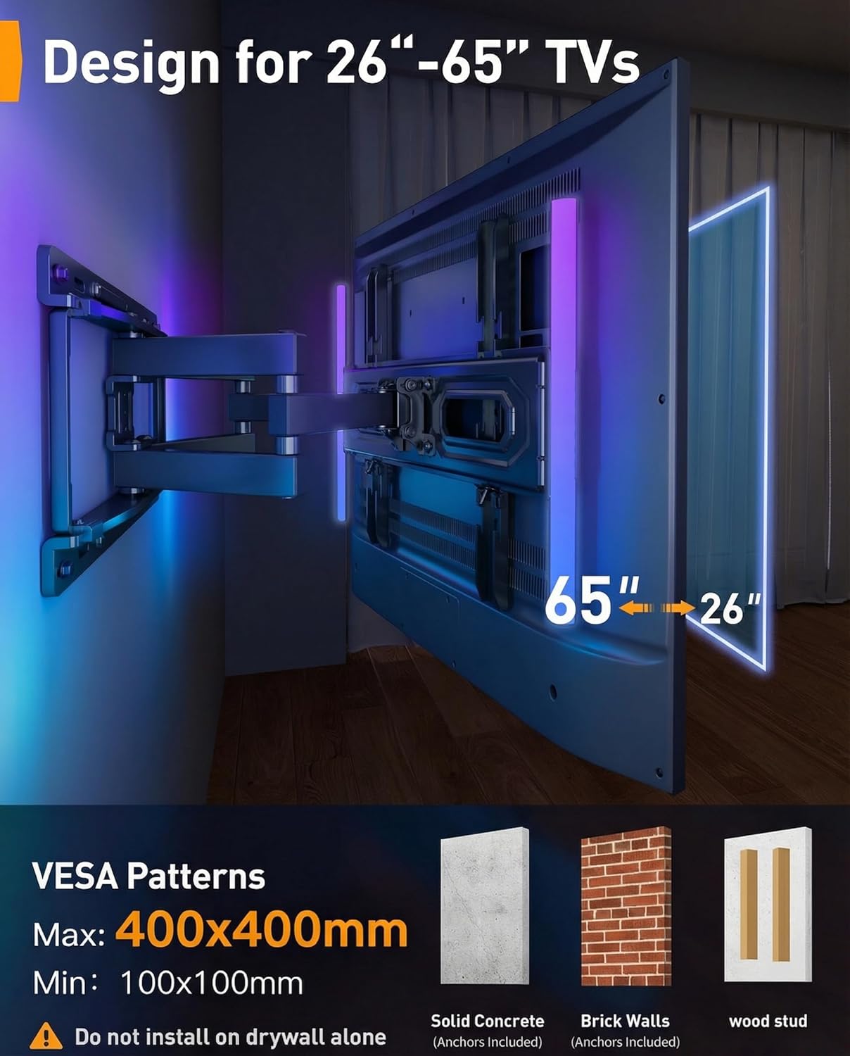 Detalle de Perlegear PGMF20 Smart TV Wall Bracket with Music-Sync Ambient Lighting