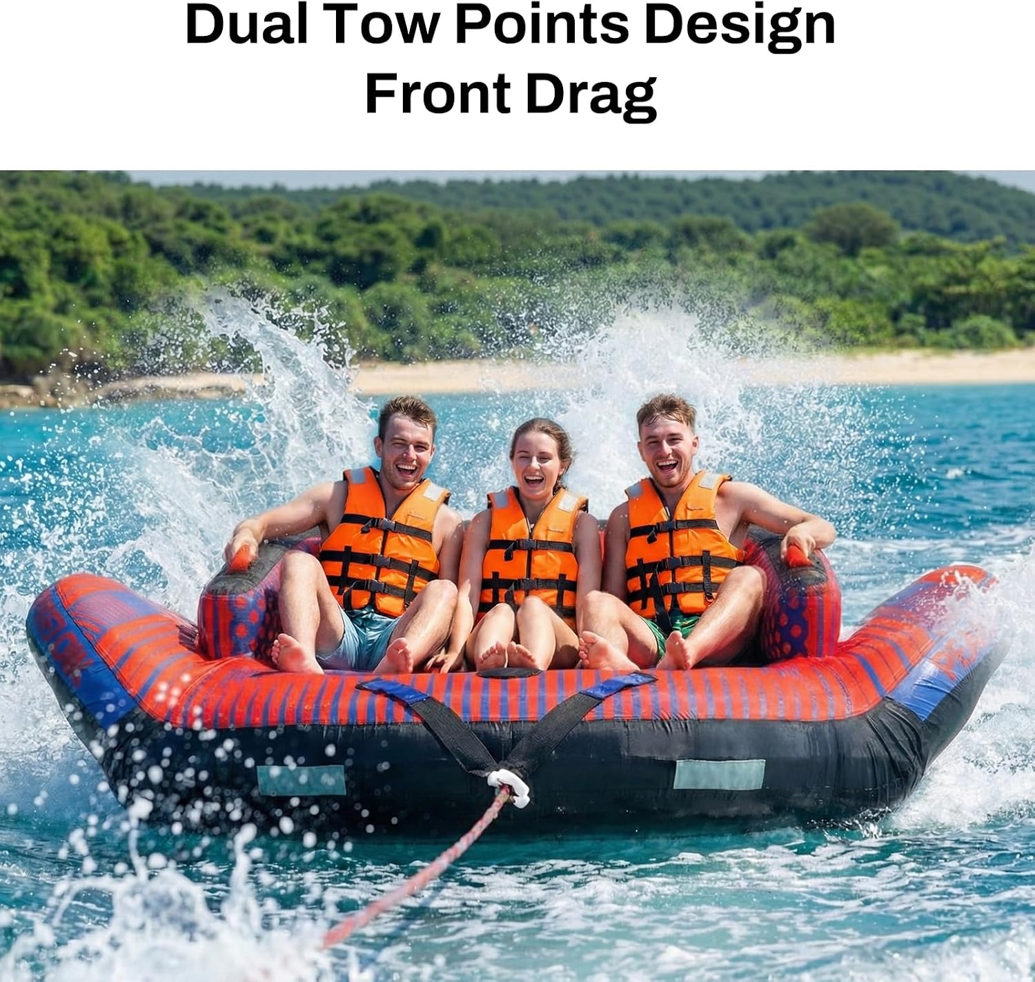 Detalle de PEAKFLOW Towable Tube: 1–3 Person, Premium PVC/840D Nylon Build, Dual Tow Points