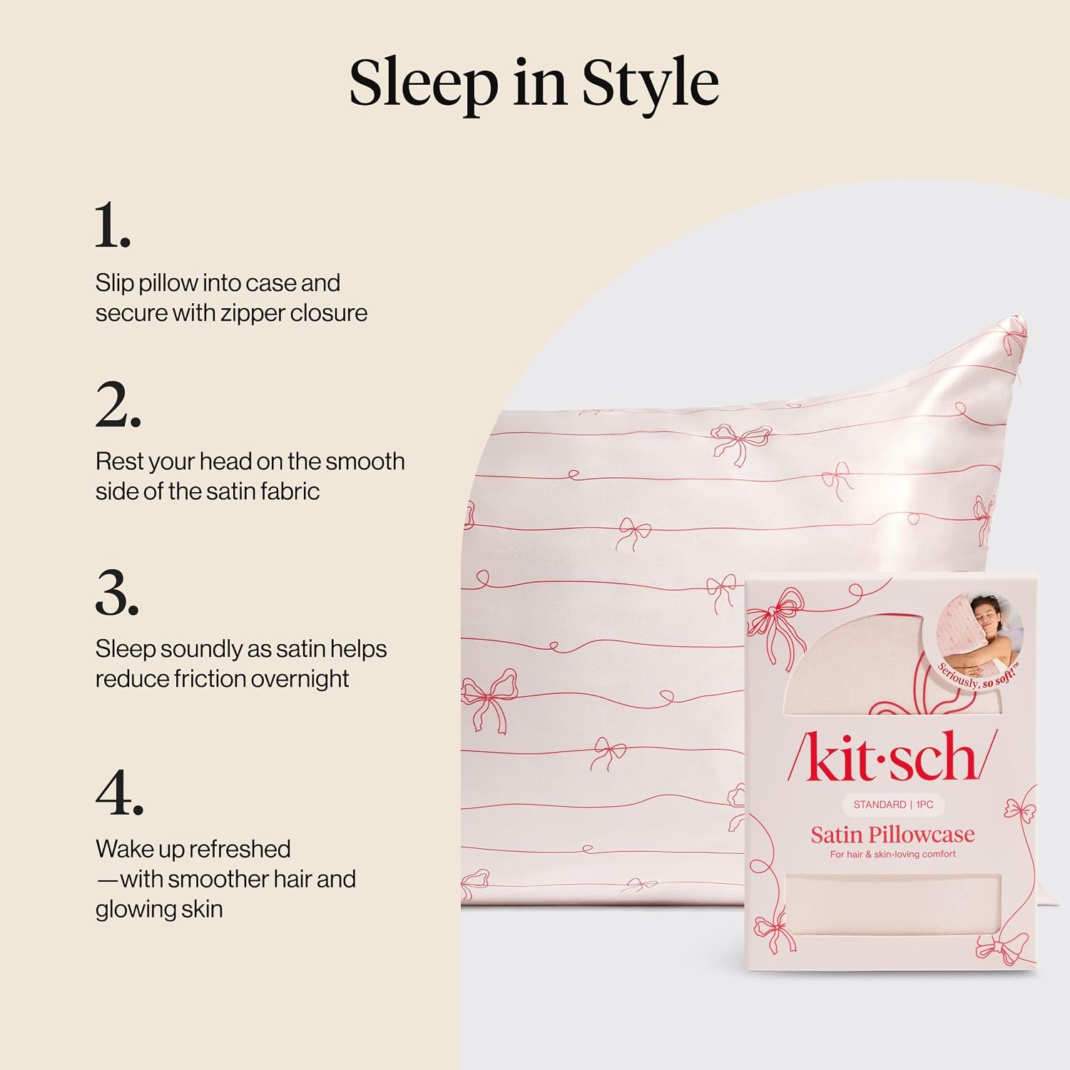 Thumbnail 5 de Kitsch Satin Pillowcase 19x36 zipper