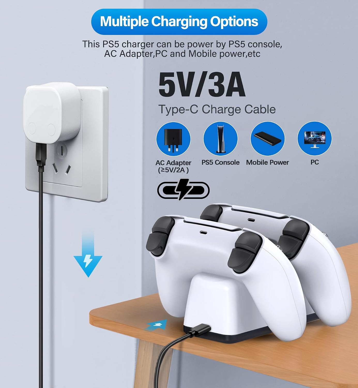 Detalle 2 de Fegliea TOMPOL-LJ-1022-217 PS5 DualSense Charging Dock, Dual Stand, White