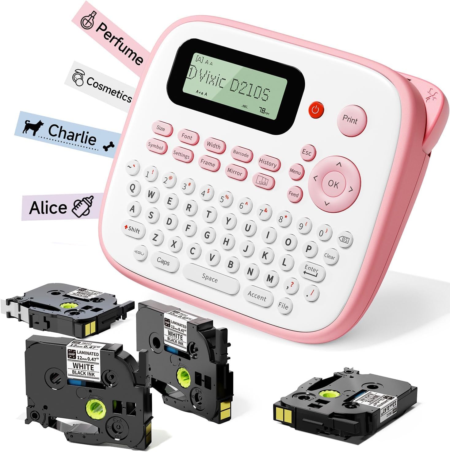 Detalle de Vixic D210S Pink Label Maker with Waterproof Laminated Tape and USB-C