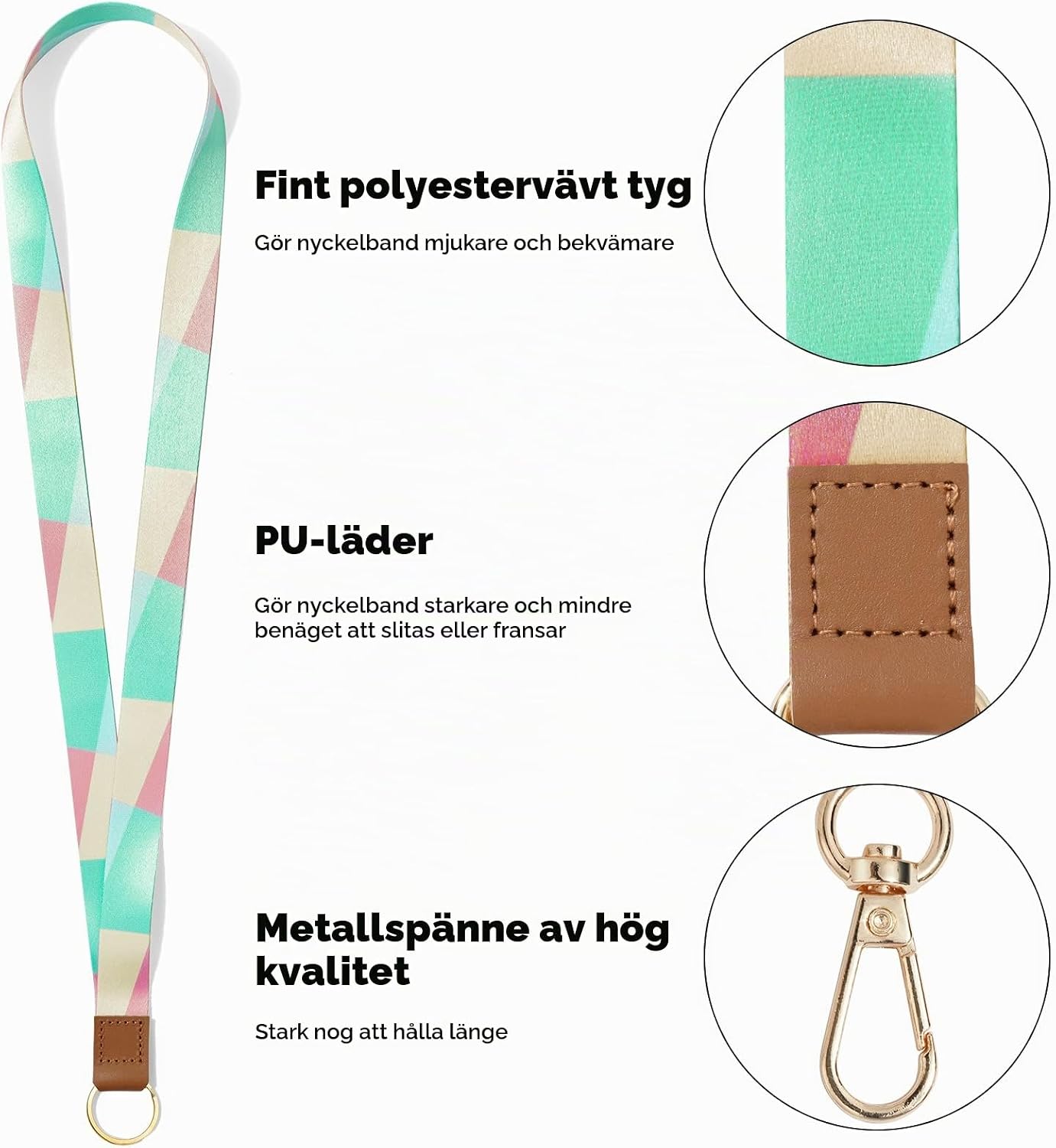 Detalle de Vicloon tryckt nyckelband med handledsrem, 45 × 2 cm, PU-läder och metall