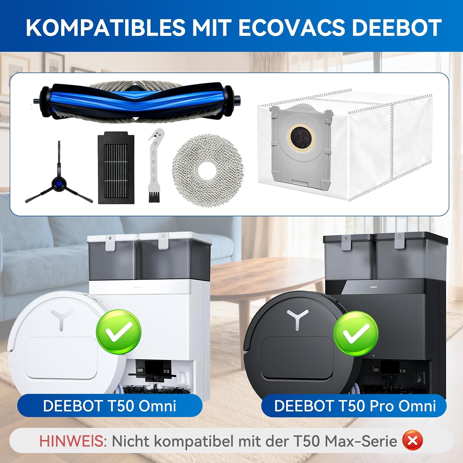 Detalle 2 de ECOVACS DEEBOT T50 Omni Zubehörset 4 Staubbeutel