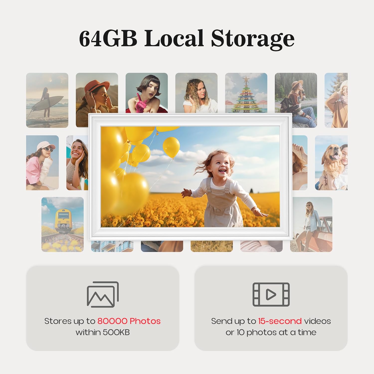 Detalle de 64GB 15.6" Frameo WiFi Digital Photo Frame with 1920x1080 IPS Touch – Wall Mountable, Auto Rotate and Video Sharing