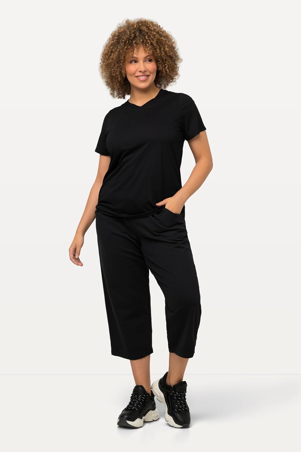 Detalle de Pantalon de jogging Femme Grandes Tailles 7/8 – Ulla Popken, jambe droite, taille élastique (641038)