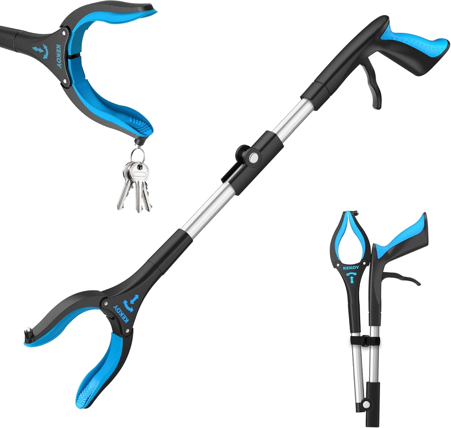 Thumbnail 6 de Kekoy Greifzange für Senioren, 81 cm Aluminium – faltbarer Greifer mit drehbarem Greifarm und Magnetspitzen (2 Stück Himmelblau)