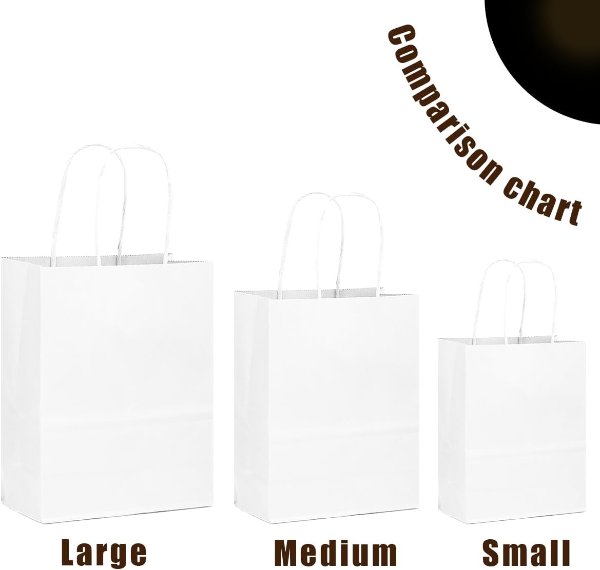 Detalle de Gcardist White Paper Gift Bags with Handles – Bulk 100 Pcs (Size Variants: Large 33, Medium 33, Small 34)