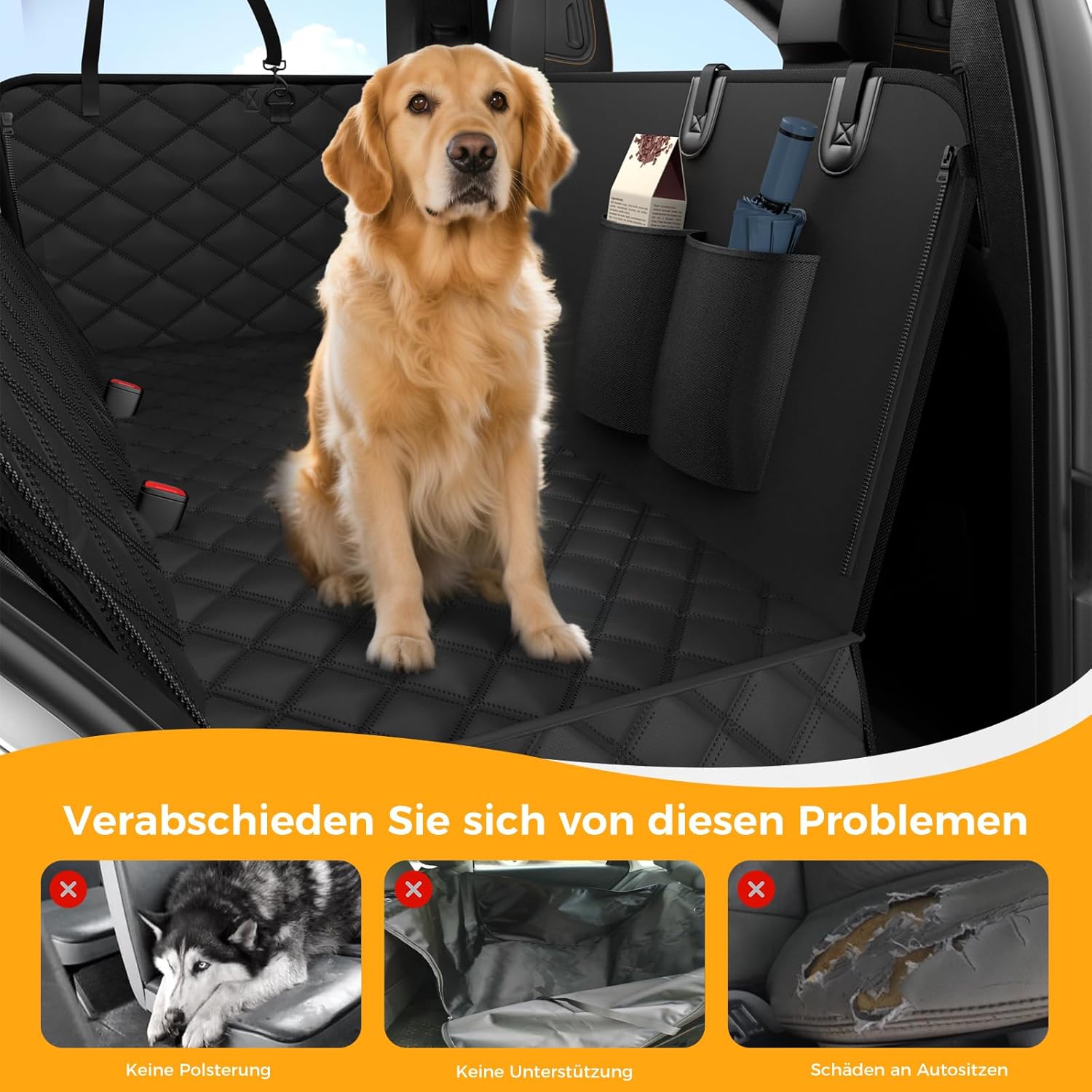 Thumbnail 3 de MZROT Hundedecke Auto Rückbank 145 x 137 cm – wasserdichter, kratzfester Autositzbezug für Rücksitz & Kofferraum