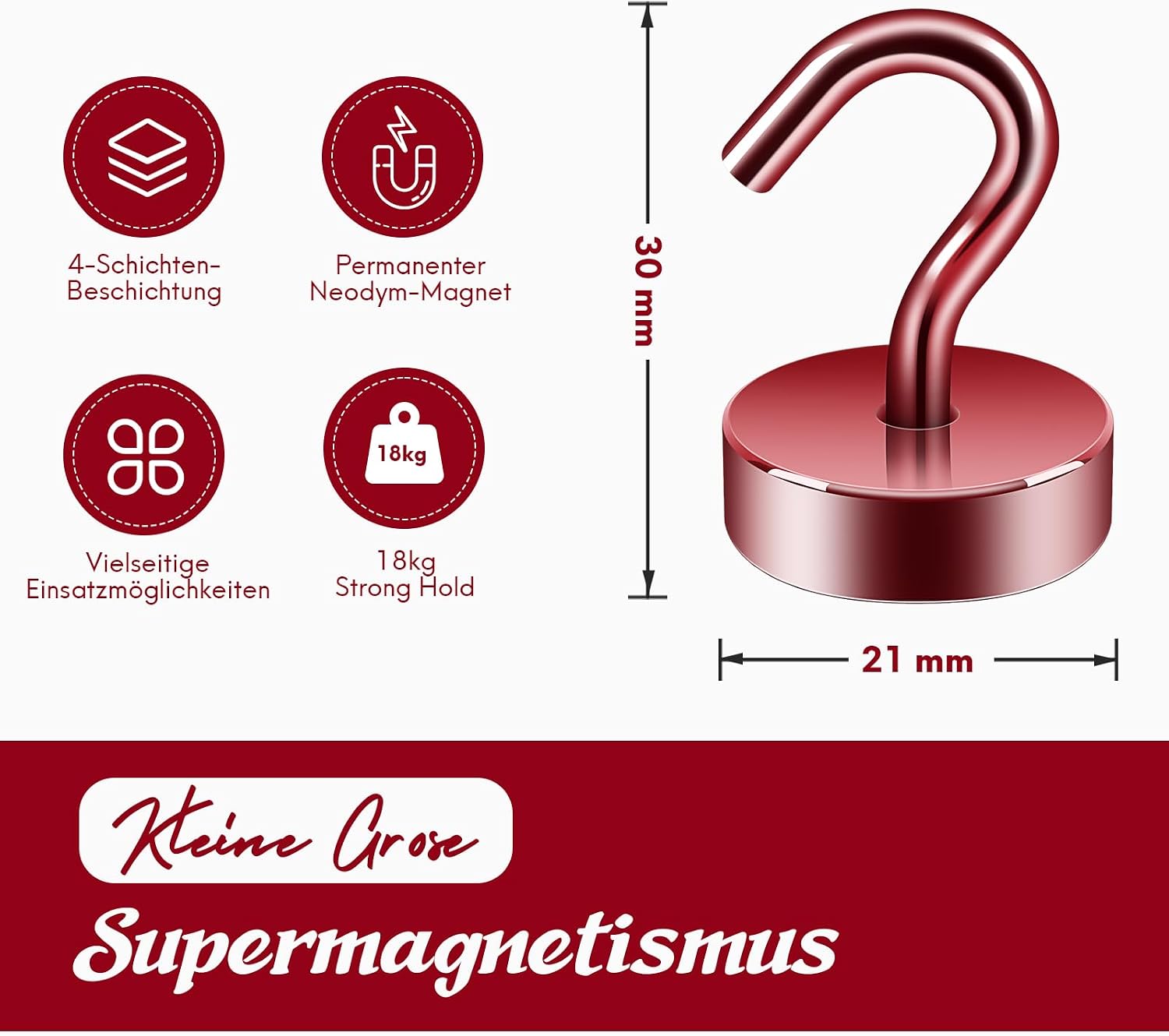 Thumbnail 5 de Neosmuk Magnethaken 18 kg – Extra starker Magnet-Haken für Spind, Heckzelt und Werkstatt, rot