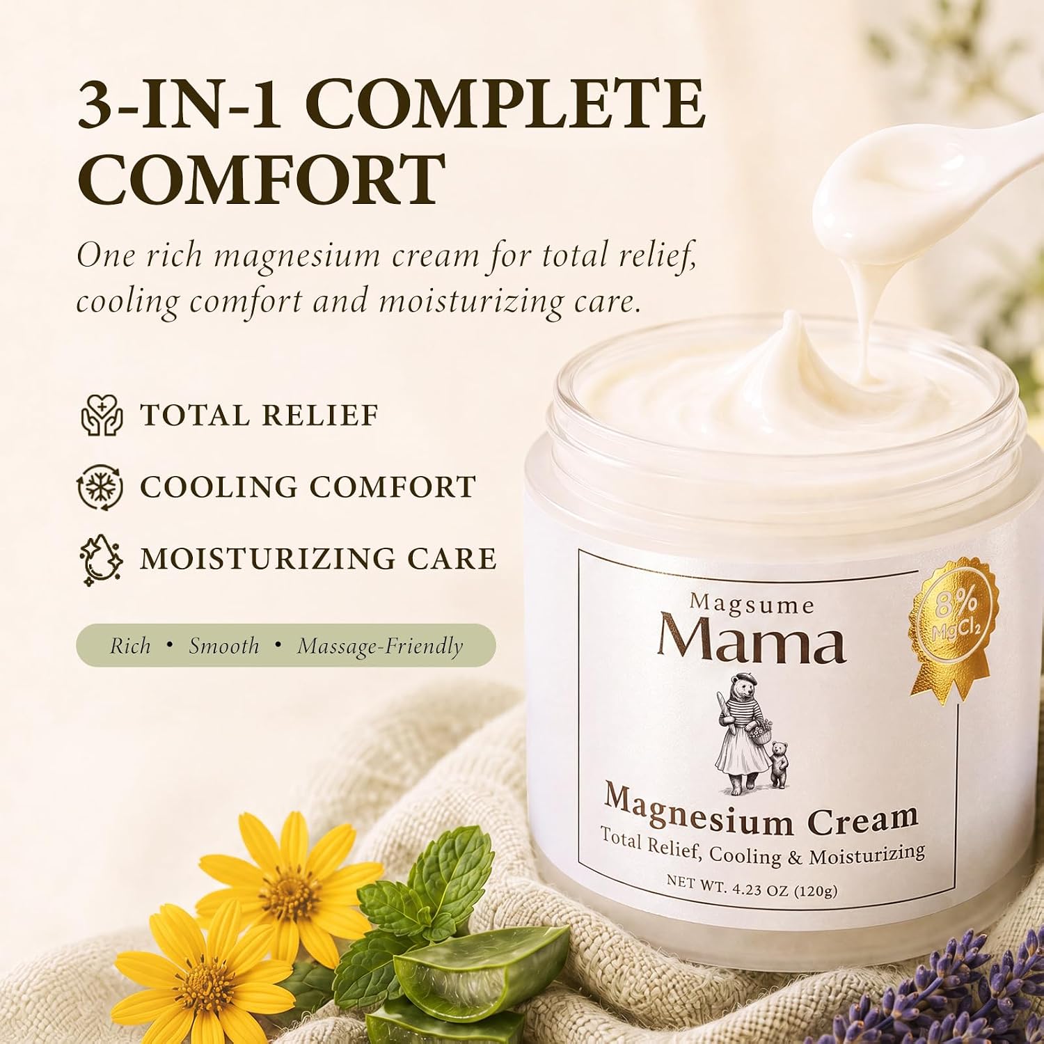 Detalle de Magsume Mama Mama-Bear Relief Cream MC01, 8% Magnesium with Arnica & MSM
