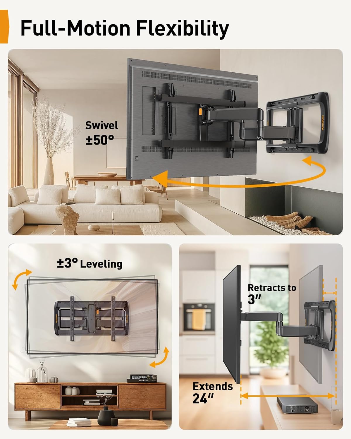 Thumbnail 5 de Perlegear Full Motion Sliding TV Wall Mount (PGTVM41B) for 42–95" TVs up to 150 lbs