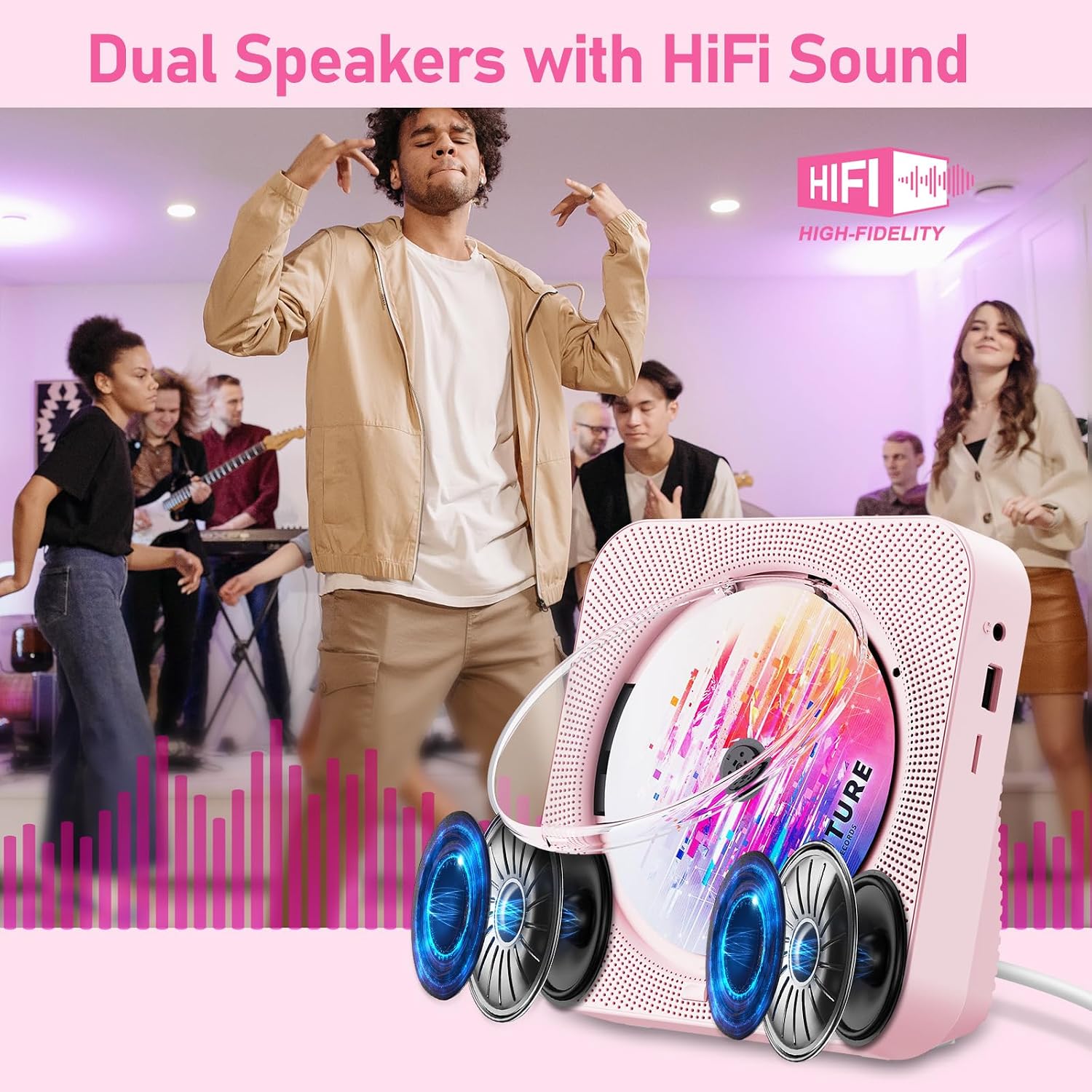 Thumbnail 1 de ZYOKATA KC718 Pink Portable CD Player with Bluetooth 5.1 and FM Radio